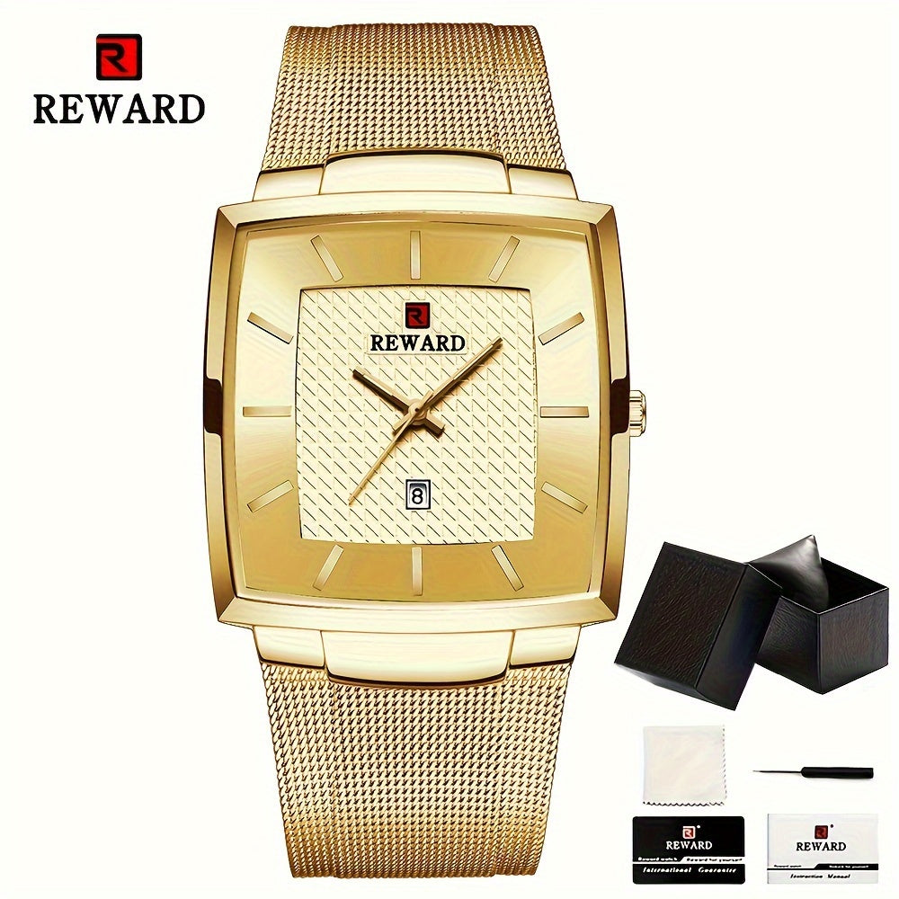 Men's Quartz Watch - 's Square Blue Dial Luxury Stainless Steel Strap, Luminous Hands, Date - product detail view 26