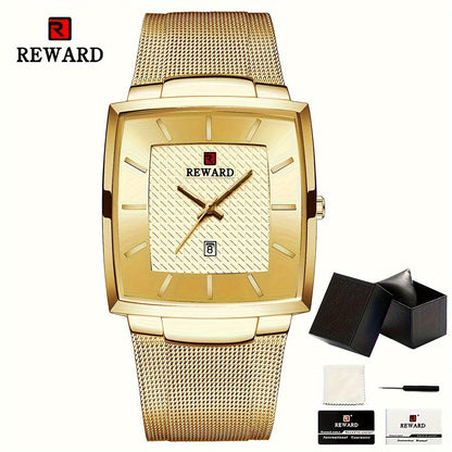 Men's Quartz Watch - 's Square Blue Dial Luxury Stainless Steel Strap, Luminous Hands, Date - product detail view 26