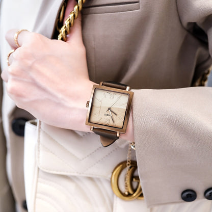 Women's Quartz Watch - 's Square Dial Elegant Classic Analog Wristwatch LIEBIG Coffee Golden - product detail view 15