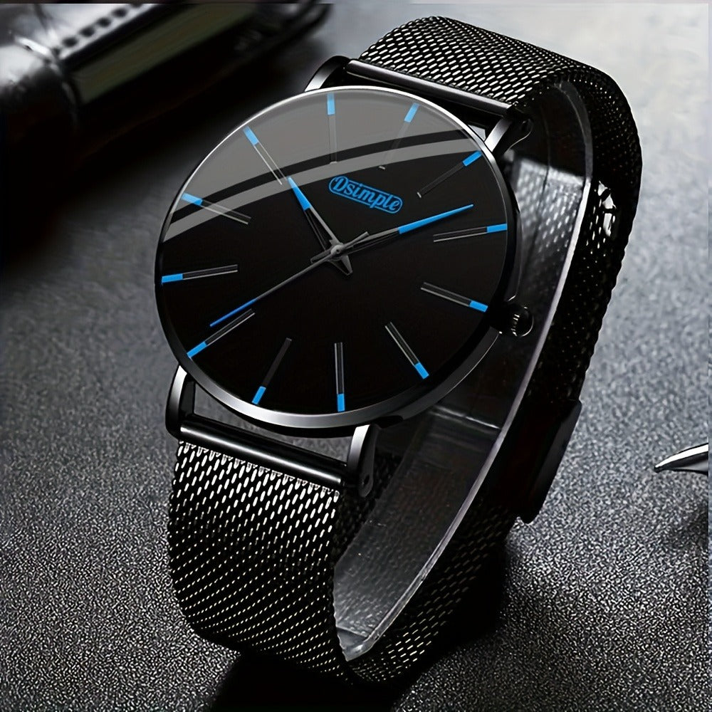 Men's Quartz Watch - 's with Stainless Steel Mesh Band | Chronograph, Date & Day Display - product detail view 3