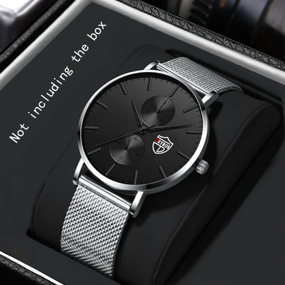 Men's Quartz Watch - 's with Stainless Steel Mesh Band | Chronograph, Date & Day Display - product detail view 5