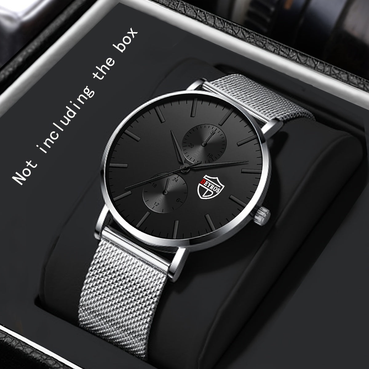 Men's Quartz Watch - 's with Stainless Steel Mesh Band | Chronograph, Date & Day Display - product detail view 10