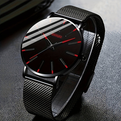 Men's Quartz Watch - 's with Stainless Steel Mesh Band | Chronograph, Date & Day Display - product detail view 13