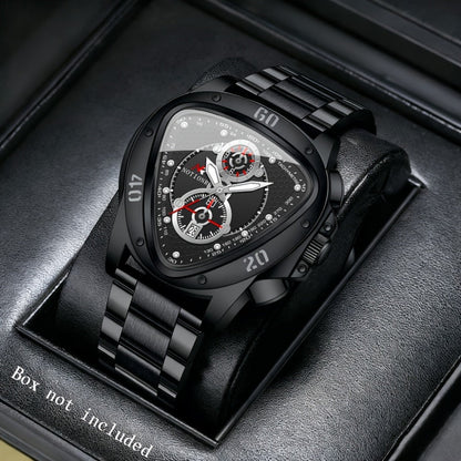 Men's Quartz Watch - 's Triangular Dial Unique Luxury Design, Silicone & Steel Band, Date - product detail view 11