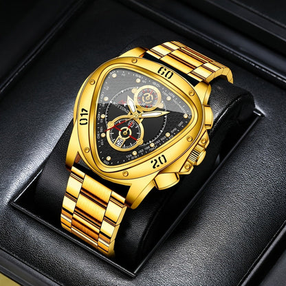 Men's Quartz Watch - 's Triangular Dial Unique Luxury Design, Silicone & Steel Band, Date - product detail view 15