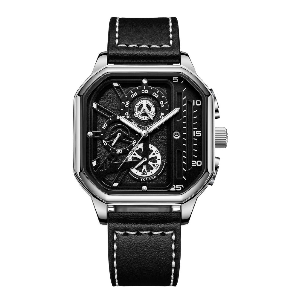 Men's Quartz Watch - 's Vintage Large Square Dial Date Calendar, Analog Wristwatch for Business - product detail view 7