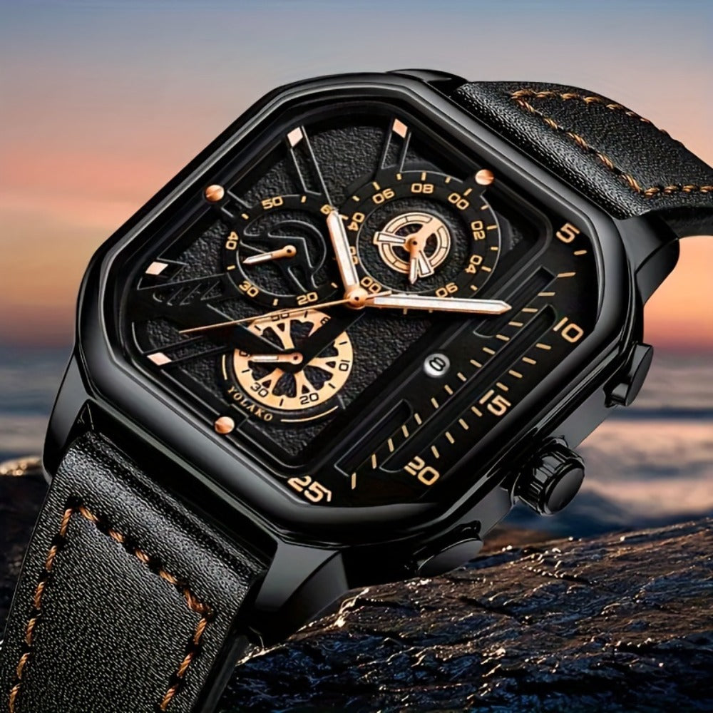 Men's Quartz Watch - 's Vintage Large Square Dial Date Calendar, Analog Wristwatch for Business - product detail view 16