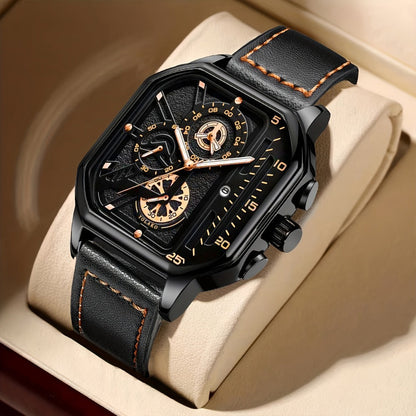 Men's Quartz Watch - 's Vintage Large Square Dial Date Calendar, Analog Wristwatch for Business - product detail view 17