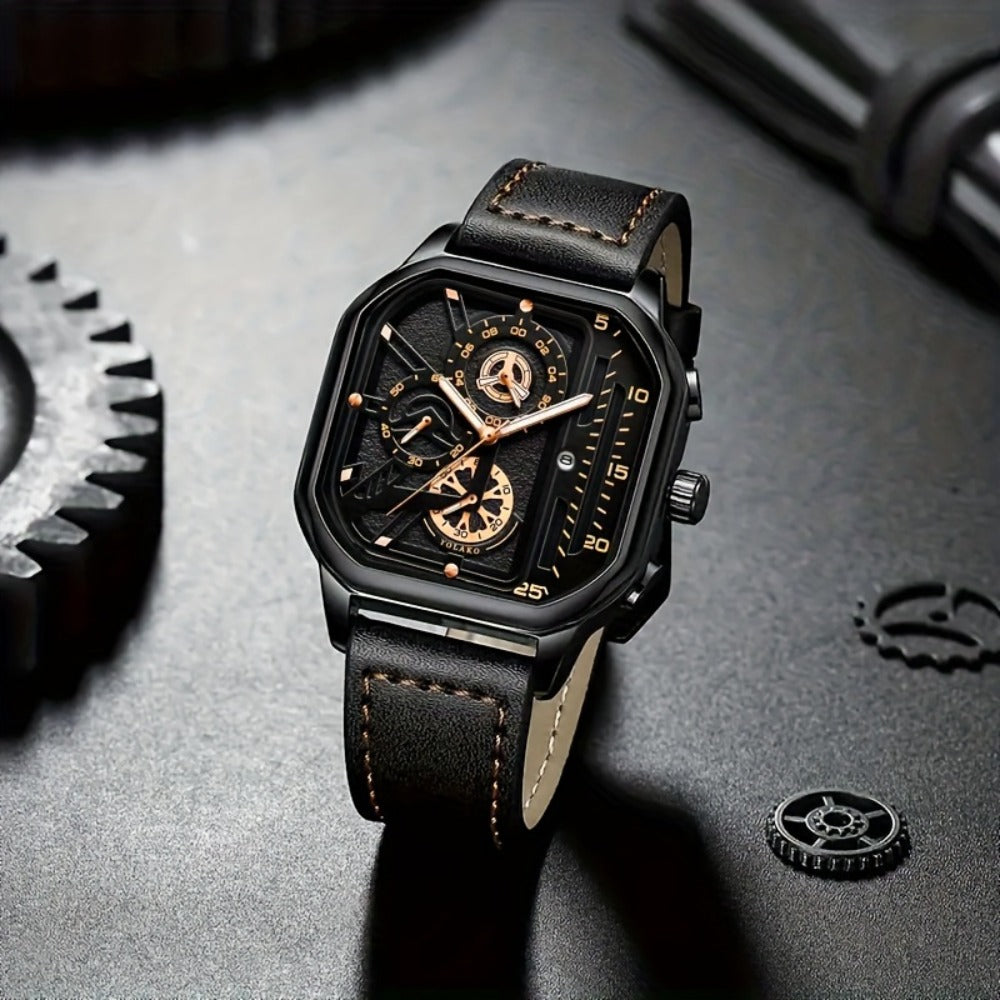 Men's Quartz Watch - 's Vintage Large Square Dial Date Calendar, Analog Wristwatch for Business - product detail view 18