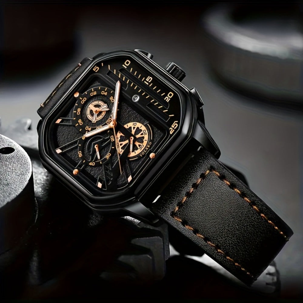 Men's Quartz Watch - 's Vintage Large Square Dial Date Calendar, Analog Wristwatch for Business - product detail view 20