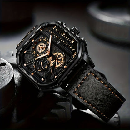 Men's Quartz Watch - 's Vintage Large Square Dial Date Calendar, Analog Wristwatch for Business - product detail view 20