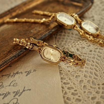 Women's Quartz Watch - 's Vintage Luxury Bracelet Rhinestone Oval Case Japanese Movement Gold - product detail view 17