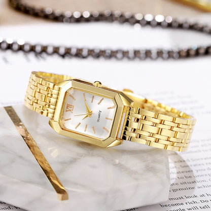 Women's Quartz Watch - Set 2pcs Elegant Golden Tone Stainless Steel Analog Wristwatch Rectangular - product detail view 4