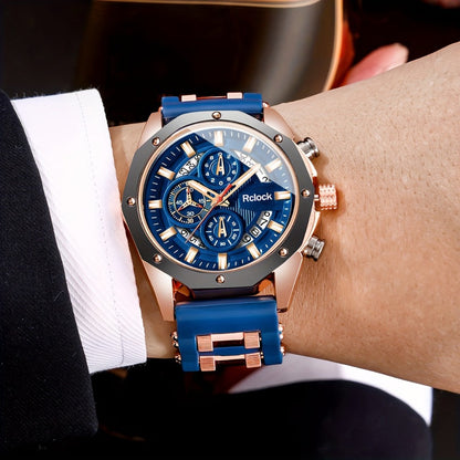 Men's Quartz Watch - Sport Chronograph for Vintage Large Round Dial Silicone Strap Calendar - product detail view 21