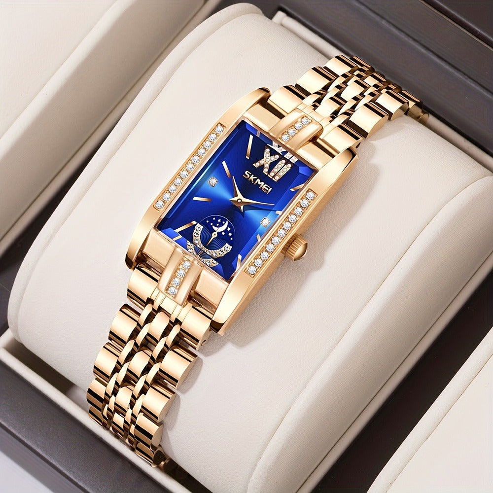 Women's Quartz Watch - Square for Star Dial Stainless Steel Bracelet Analog Wristwatch Elegant - product detail view 5