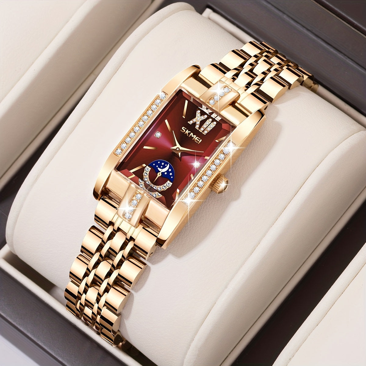 Women's Quartz Watch - Square for Star Dial Stainless Steel Bracelet Analog Wristwatch Elegant - product detail view 22