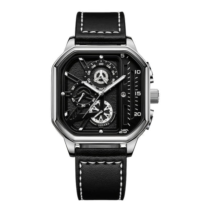 Men's Quartz Watch - Square for Vintage Faux Leather Strap Analog Wristwatch Polygon Dial - product detail view 6