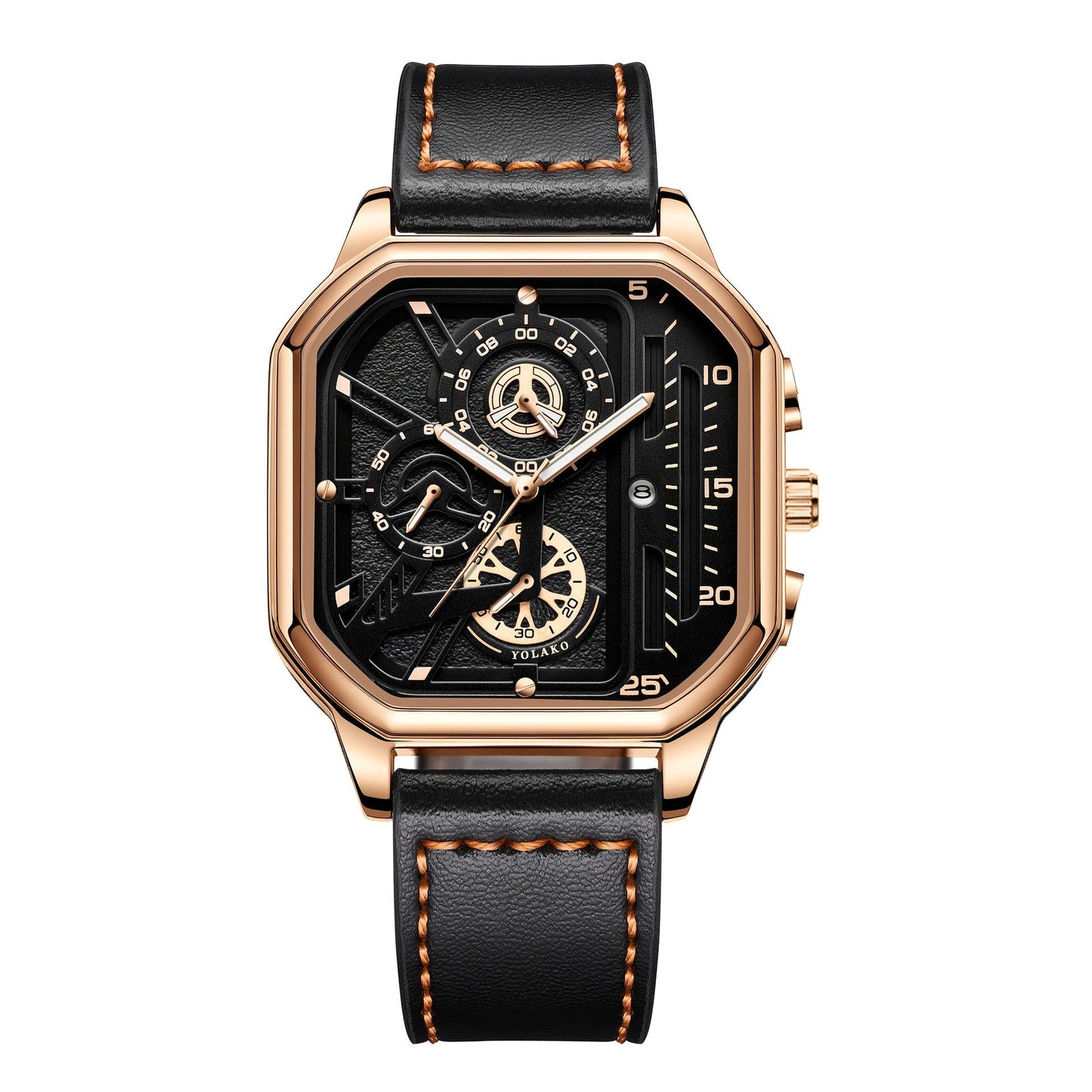 Men's Quartz Watch - Square for Vintage Faux Leather Strap Analog Wristwatch Polygon Dial - product detail view 28