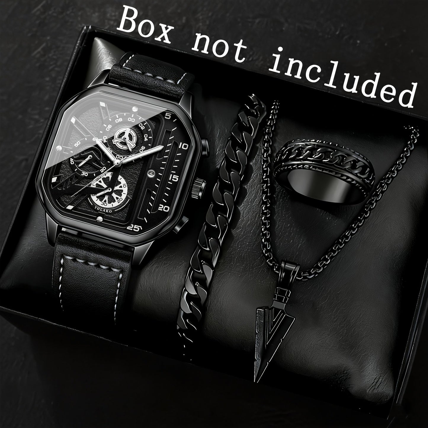 Men's Quartz Watch - Square for Vintage Faux Leather Strap Analog Wristwatch Polygon Dial - product detail view 31