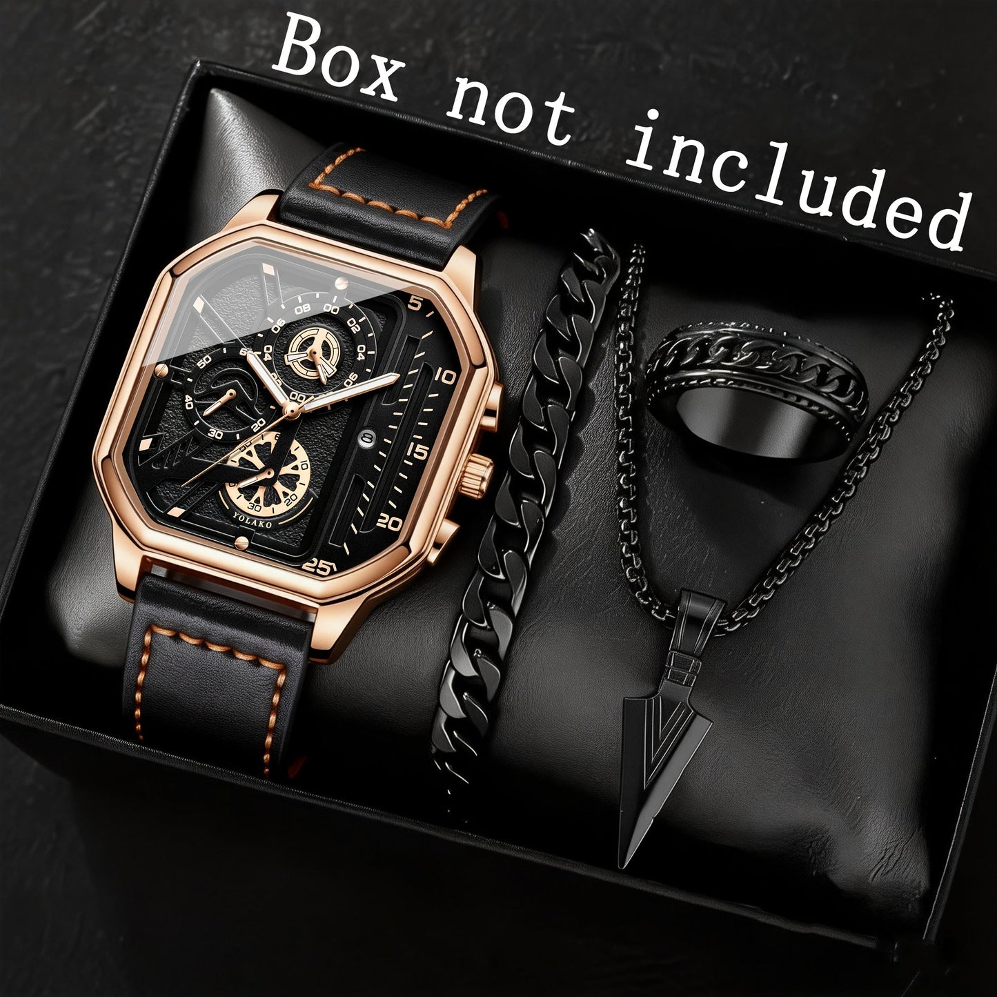 Men's Quartz Watch - Square for Vintage Faux Leather Strap Analog Wristwatch Polygon Dial - product detail view 32