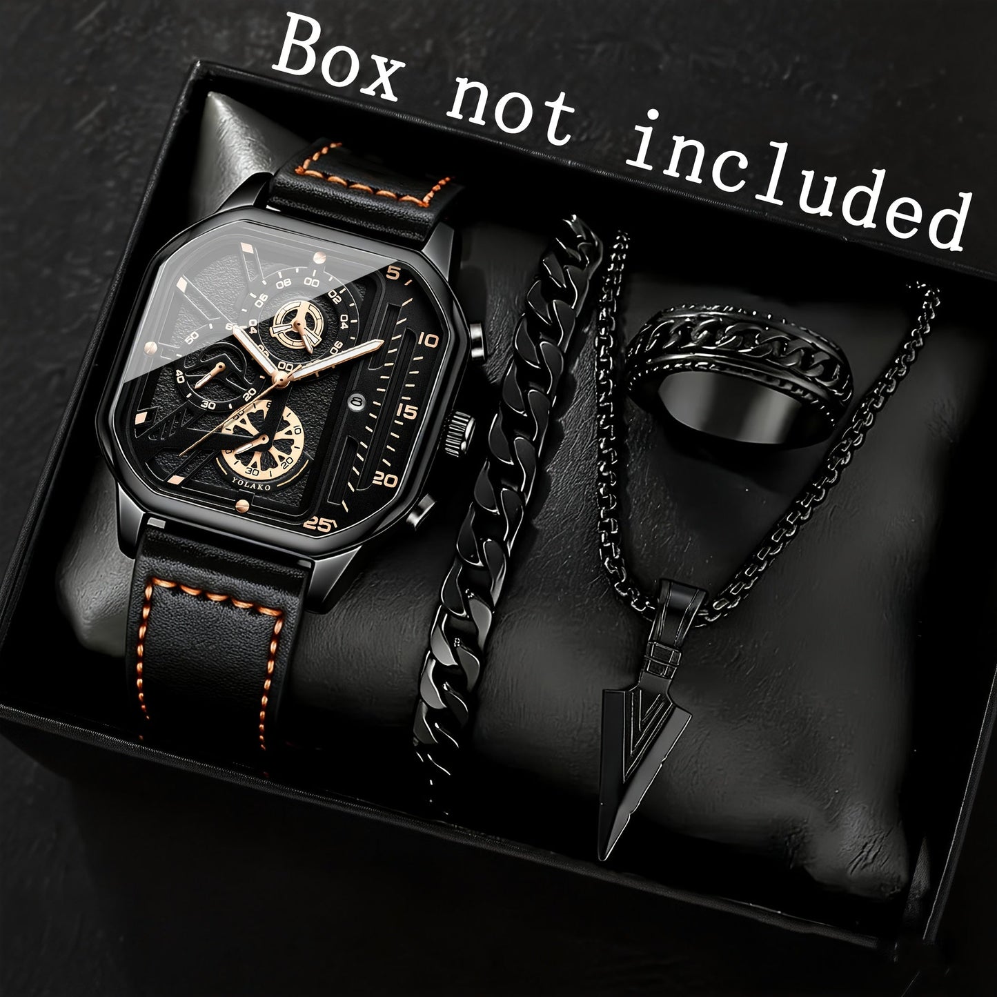 Men's Quartz Watch - Square for Vintage Faux Leather Strap Analog Wristwatch Polygon Dial - product detail view 33
