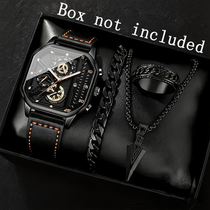 Men's Quartz Watch - Square for Vintage Faux Leather Strap Analog Wristwatch Polygon Dial - product detail view 33