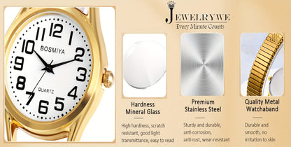 Men's Quartz Watch - Stretch Elastic Expandable Strap Analog Wristwatch Large Arabic Numerals - product detail view 16