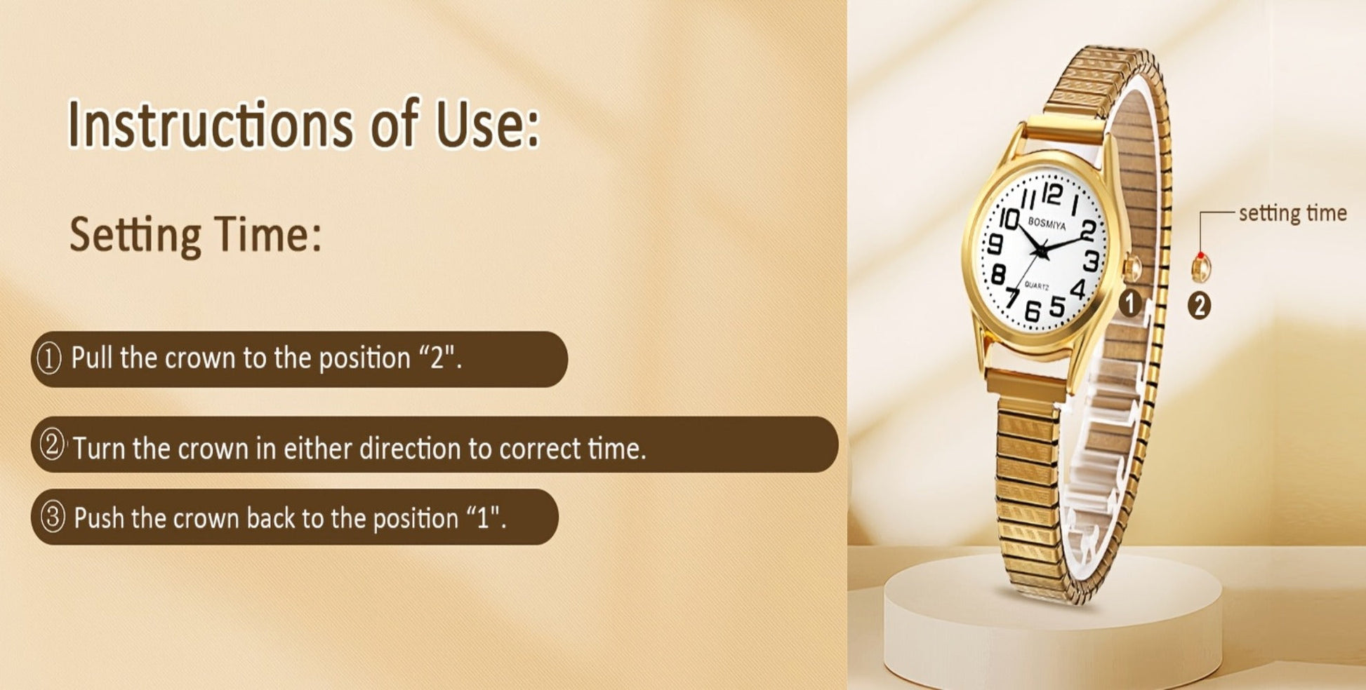 Men's Quartz Watch - Stretch Elastic Expandable Strap Analog Wristwatch Large Arabic Numerals - product detail view 18