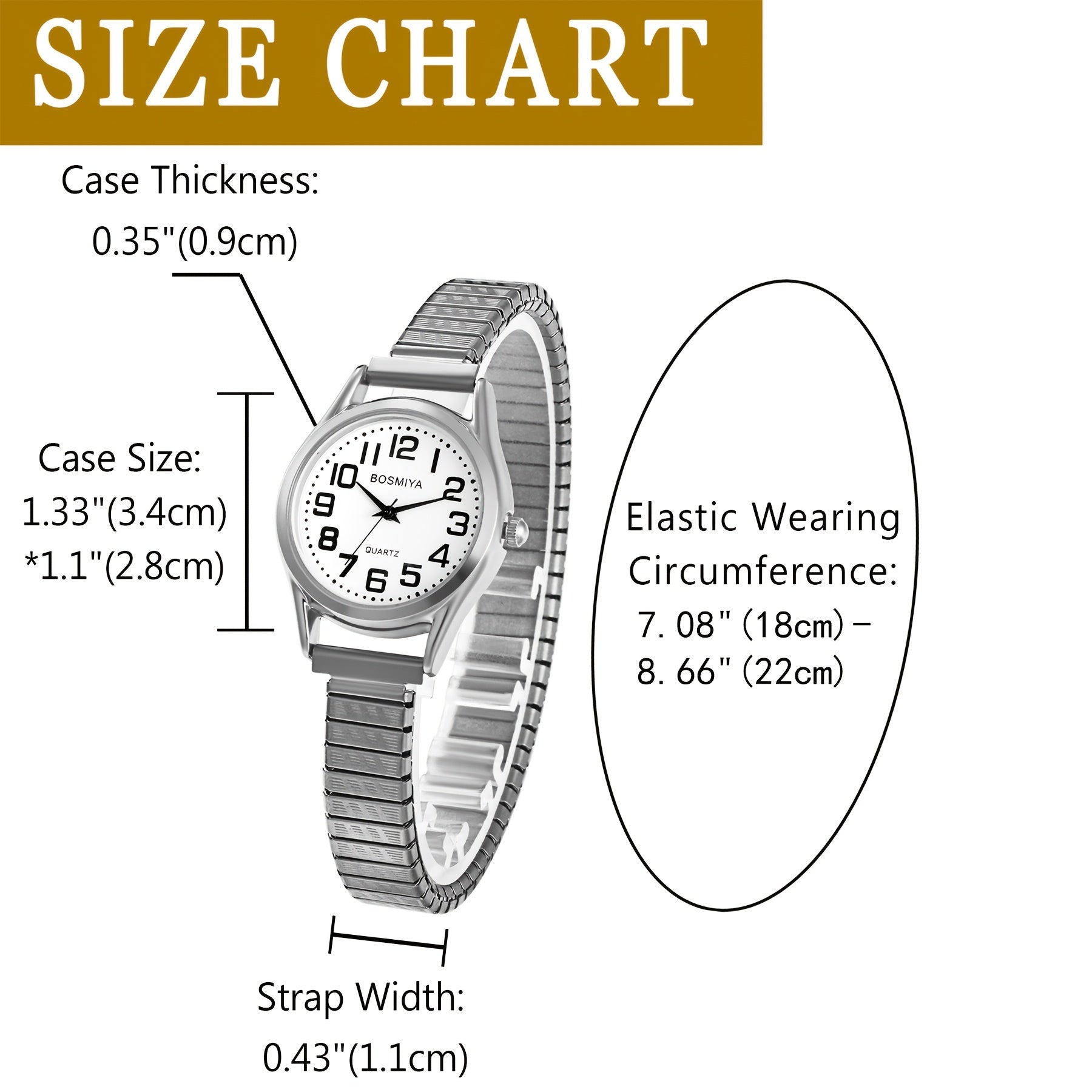 Men's Quartz Watch - Stretch Elastic Expandable Strap Analog Wristwatch Large Arabic Numerals - product detail view 21