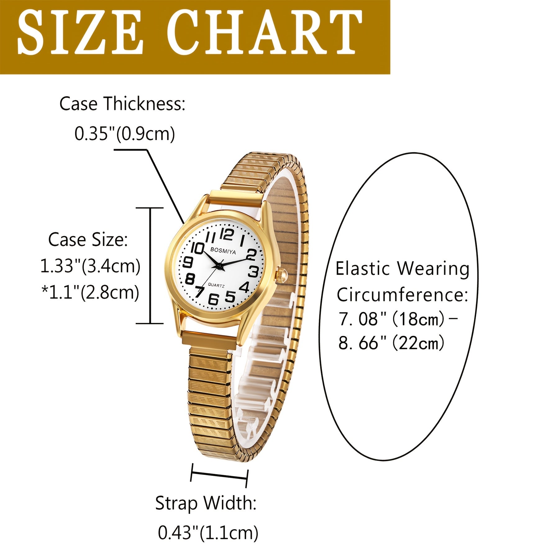 Men's Quartz Watch - Stretch Elastic Expandable Strap Analog Wristwatch Large Arabic Numerals - product detail view 24