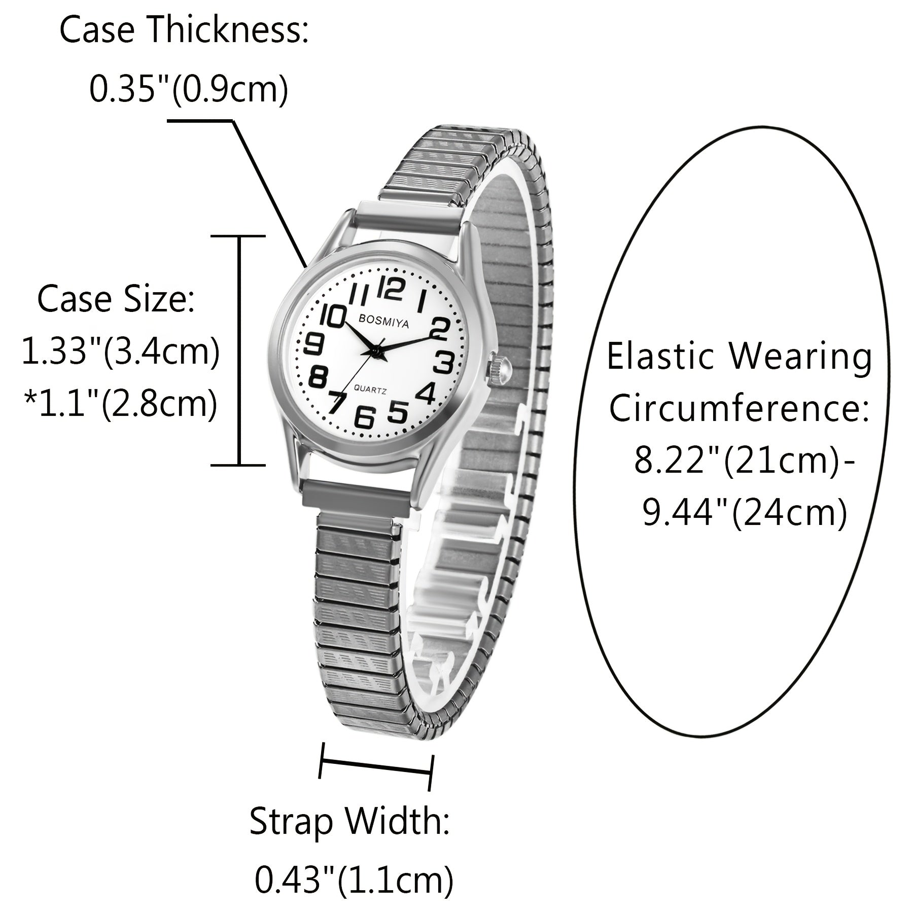 Men's Quartz Watch - Stretch Elastic Expandable Strap Analog Wristwatch Large Arabic Numerals - product detail view 25