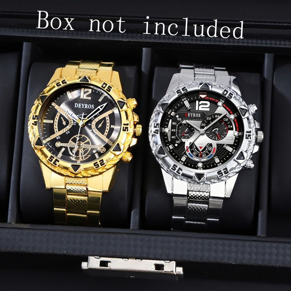 Men's Quartz Watch - Vintage Stainless Steel Set for 2pcs World Time Round Dial Battery Powered - product detail view 5