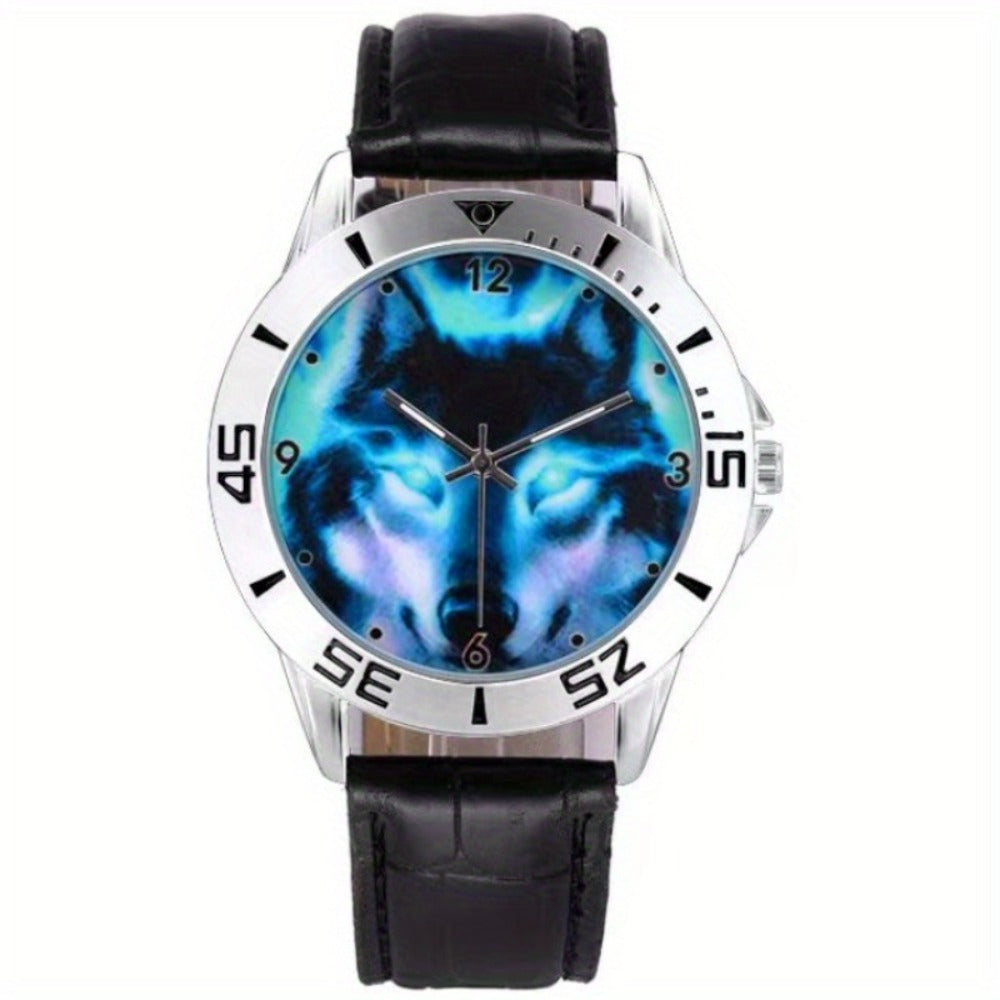 Men's Quartz Watch - Wolf for Women Wild Animal Faux Leather Strap Wristwatch Fashion Casual - product detail view 4