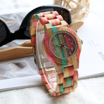 Women's Quartz Watch - Wood for Bamboo Wristwatch Multicolor Natural Wooden Bracelet - product detail view 10
