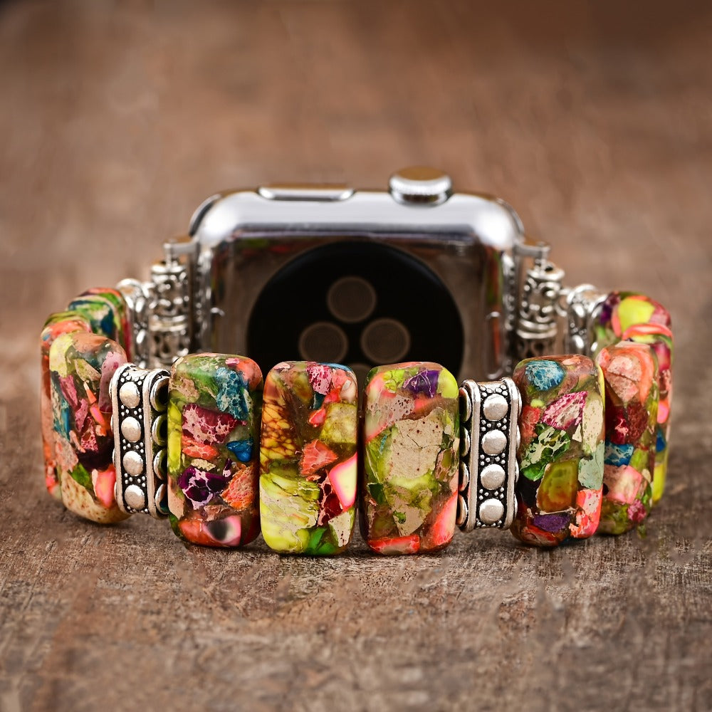 Women's Watch - Apple Band Natural Stone Boho Beaded Bracelet for Handmade Elastic Rope - product detail view 4