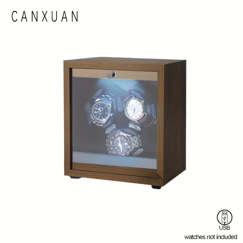 Men's Watch - Automatic Winder 3 / 6 Slot Wood Grain Pattern with Transparent Cover & - product detail view 5