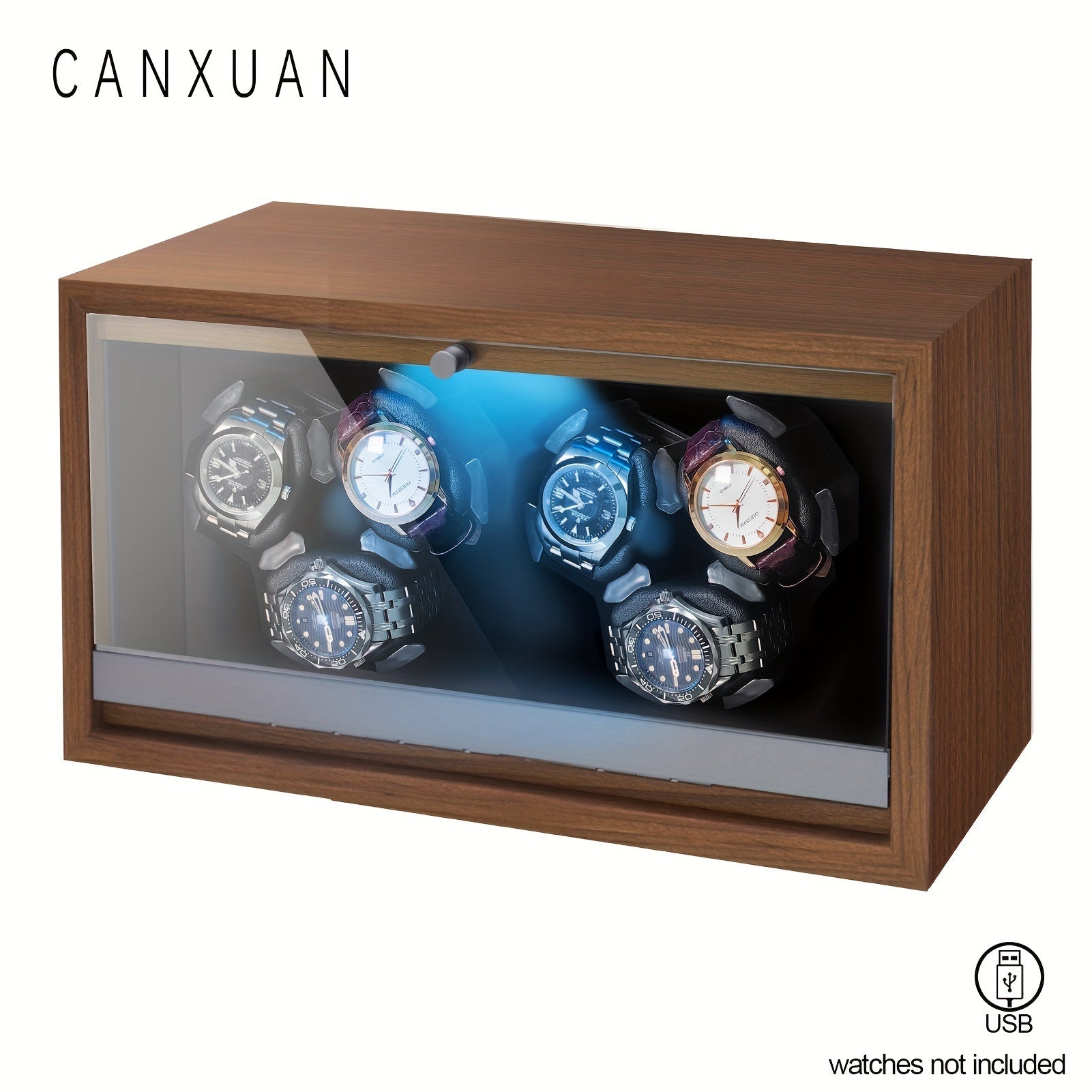 Men's Watch - Automatic Winder 3 / 6 Slot Wood Grain Pattern with Transparent Cover & - product detail view 14
