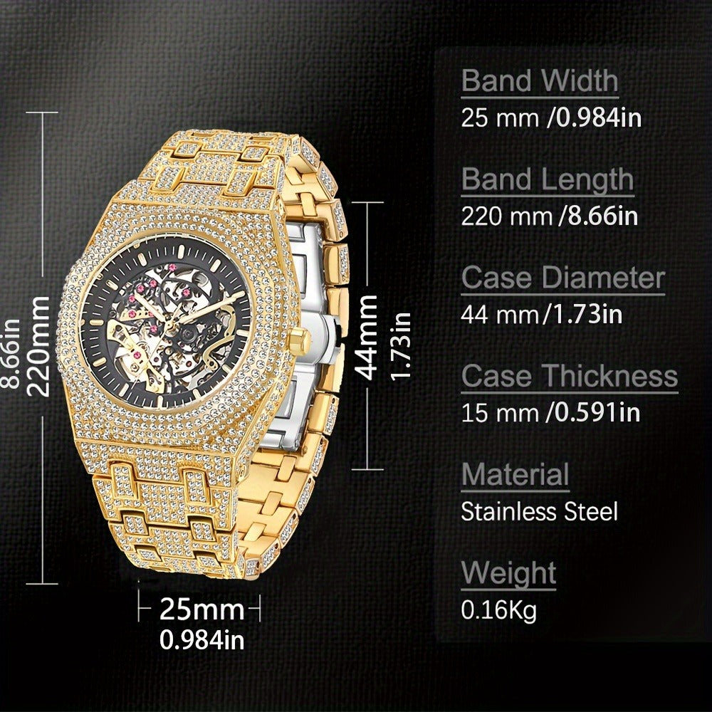 Men's Watch - Iced Out Automatic Mechanical for & Women Hip Hop Luxury Large Dial, Full - product detail view 6