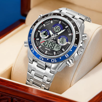 Men's Watch - JOEFOX 's Vintage Business Chronograph Dual Movement Steel Band - product detail view 11