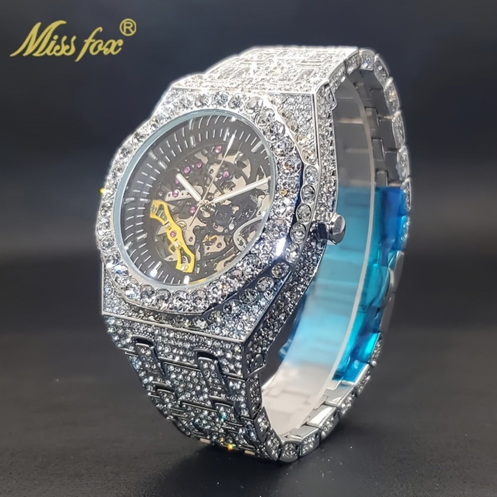 Men's Watch - Luxury 's Automatic Mechanical Rhinestone Embellished Large Dial Round - product detail view 3