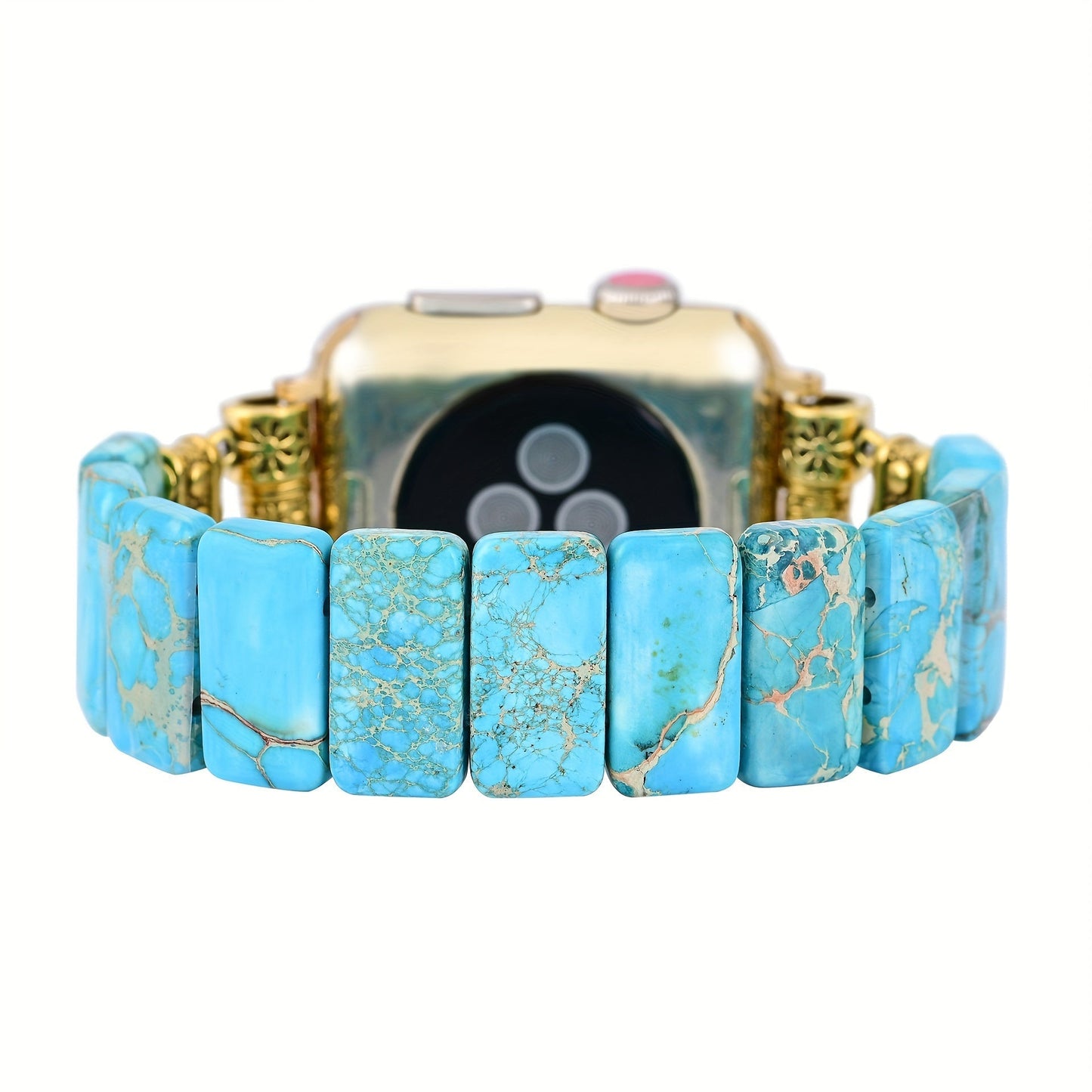 Women's Watch - Natural Stone Apple Band for Lake Blue Imperial Stone Handmade Boho Beaded - product detail view 8