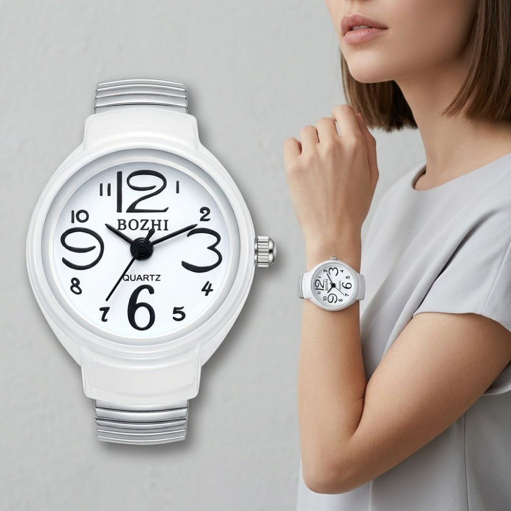 Men's Watch - Ring Large Digital Dial Elastic Band Handmade Finger Unisex Fashion - product detail view 8