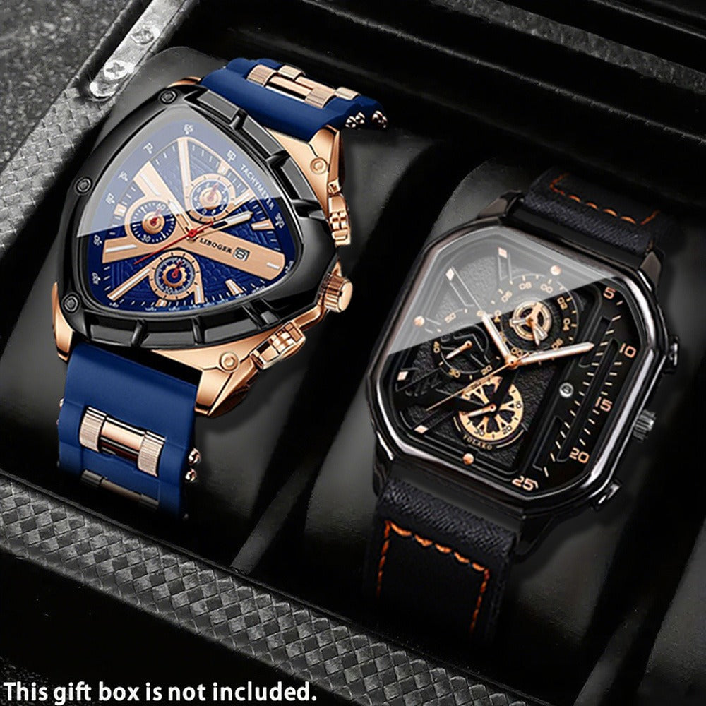 Men's Watch - 's 2-Piece Set Triangle Dial Silicone Strap & Retro Square Dial Faux - product detail view 2