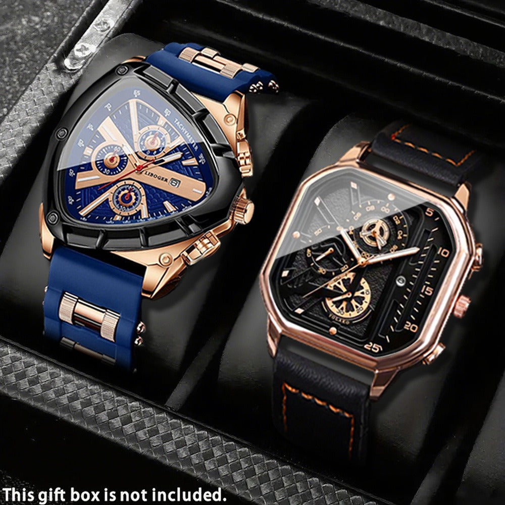 Men's Watch - 's 2-Piece Set Triangle Dial Silicone Strap & Retro Square Dial Faux - product detail view 5