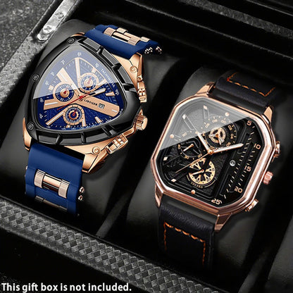 Men's Watch - 's 2-Piece Set Triangle Dial Silicone Strap & Retro Square Dial Faux - product detail view 5
