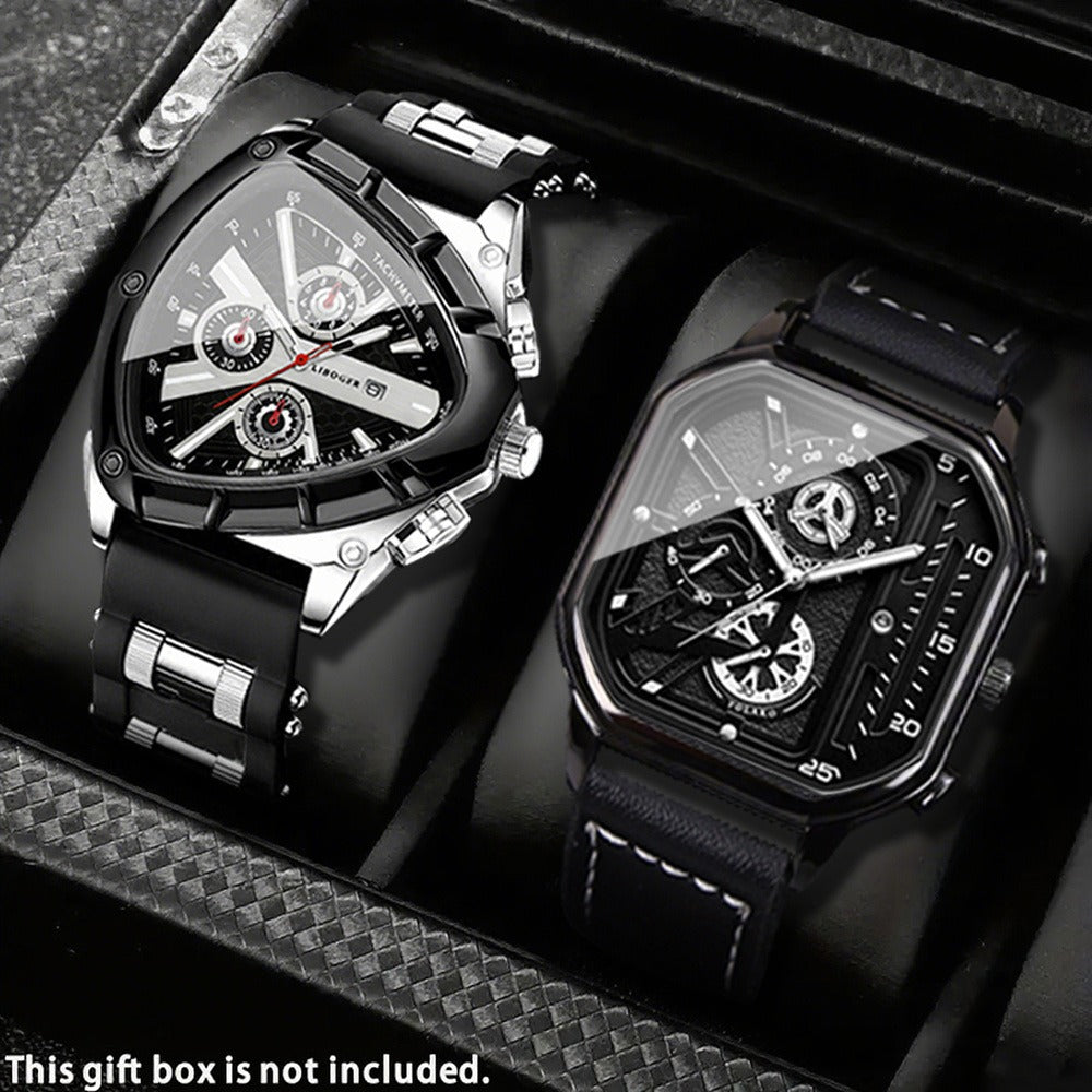 Men's Watch - 's 2-Piece Set Triangle Dial Silicone Strap & Retro Square Dial Faux - product detail view 7