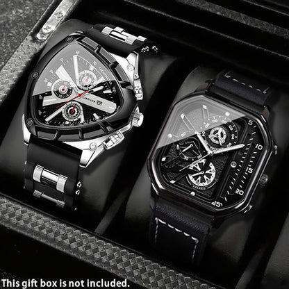 Men's Watch - 's 2-Piece Set Triangle Dial Silicone Strap & Retro Square Dial Faux - product detail view 7