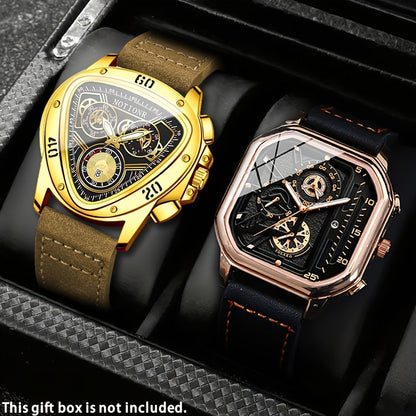 Men's Watch - 's 2-Piece Set Triangle Dial Silicone Strap & Retro Square Dial Faux - product detail view 14