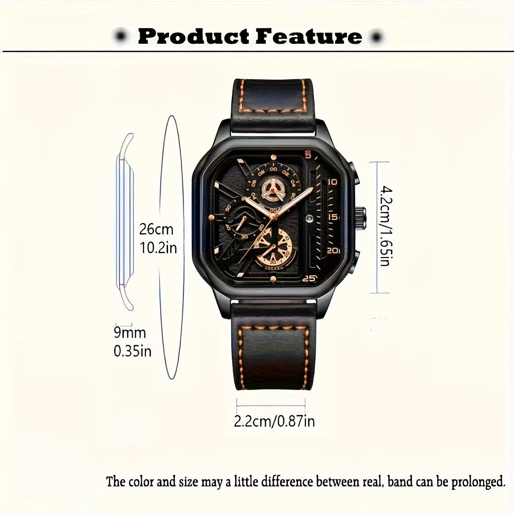 Men's Watch - 's 2-Piece Set Triangle Dial Silicone Strap & Retro Square Dial Faux - product detail view 22