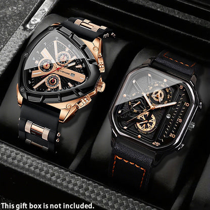 Men's Watch - 's 2-Piece Set Triangle Dial Silicone Strap & Retro Square Dial Faux - product detail view 54